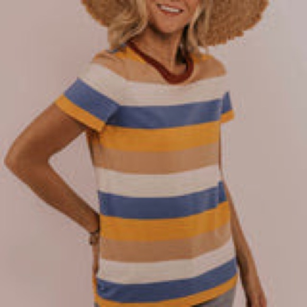 Anthropologie Listicle colorblock striped crewneck tee